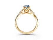 Solitaire Engagement Ring Setting for Fancy Blue Pear-Shaped Center with Pave Rail Split Shank and Prong Head in Yellow Gold