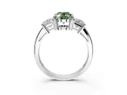 3 Stone Engagement Ring Setting for Fancy Green Oval Center with Matching Side Accents and Prong Head in Platinum