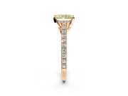 Solitaire Engagement Ring Setting for Fancy Yellow Radiant Cut Center with Widening Pave Band and Claw Prong Head in Rose Gold