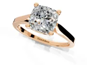 Solitaire Engagement Ring Setting for Cushion Cut Center with Tapered Shoulders and Prong Head in Rose Gold