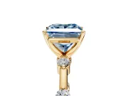 Solitaire Engagement Ring Setting for Fancy Blue Princess Cut Center with Bezel Station Band and Prong Head in Yellow Gold