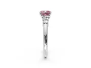 3 Stone Engagement Ring Setting for Fancy Pink Cushion Cut Center with Wide Plain Band and Prong Head in Sterling Silver