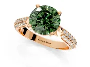 Solitaire Engagement Ring Setting for Fancy Green Round Cut Center with Multi-Row Accents and Prong Head in Rose Gold