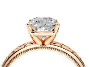 Solitaire Engagement Ring Setting for Cushion Cut Center with Scrollwork Band and Prong Head in Rose Gold