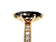 Milgrain Pave Engagement Ring Setting for Fancy Black Marquise Center with Accent Band and Prong Head in Yellow Gold
