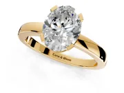 Solitaire Engagement Ring Setting for Oval Center with Plain Band and Flat Tab Prong Head in Yellow Gold