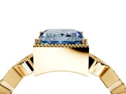 Milgrain Bezel Engagement Ring Setting for Fancy Blue Princess Cut Center with Marquise Stations and Bezel Head in Yellow Gold