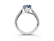 Solitaire Engagement Ring Setting for Fancy Blue Heart-Shaped Center with Multi-Row Accents and Prong Head in Sterling Silver