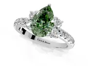 Paired Accent Engagement Ring Setting for Fancy Green Pear-Shaped Center with Pave Band and Prong Head in Sterling Silver
