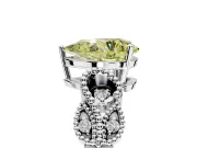 Leaf Engagement Ring Setting for Fancy Yellow Pear-Shaped Center with Milgrain Accent Band and Prong Head in Platinum
