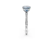 Hidden Halo Engagement Ring Setting for Fancy Blue Princess Cut Center with Pave Band and Prong Head in White Gold