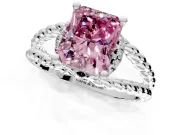 Halo Engagement Ring Setting for Fancy Pink Radiant Cut Center with Rope Twist Split Shank and Prong Head in Sterling Silver