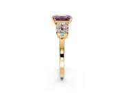 Cluster Engagement Ring Setting for Fancy Pink Emerald Cut Center with 2-Row Shoulder Clusters and Prong Head in Yellow Gold