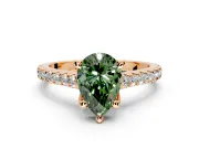 Solitaire Engagement Ring Setting for Fancy Green Pear-Shaped Center with Widening Pave Band and Claw Prong Head in Rose Gold