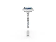 Halo Engagement Ring Setting for Fancy Blue Princess Cut Center with Pave Accents, Heart Basket and Prong Head in Platinum