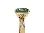 Side Accent Engagement Ring Setting for Fancy Green Radiant Cut Center with Accent Shoulders and Prong Head in Yellow Gold
