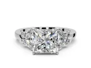 Solitaire Engagement Ring Setting for Princess Cut Center with Marquise Flower Shoulders and Prong Head in Sterling Silver