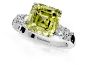 5 Stone Engagement Ring Setting for Fancy Yellow Asscher Cut Center with Plain Band and Prong Head in Sterling Silver