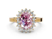 Starburst Halo Engagement Ring Setting for Fancy Pink Oval Center with Flat Cathedral Band and Prong Head in Yellow Gold
