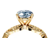 Solitaire Engagement Ring Setting for Fancy Blue Oval Center with Marquise Panel Band and Prong Head in Yellow Gold