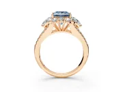 Halo Engagement Ring Setting for Fancy Blue Princess Cut Center with Two-Strand Split Shank and Prong Head in Rose Gold