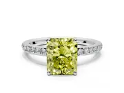Solitaire Engagement Ring Setting for Fancy Yellow Radiant Cut Center with Fine Pave Band and Prong Head in Platinum