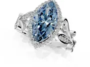 Halo Engagement Ring Setting for Fancy Blue Marquise Center with Leaf Motif Split Shank and Prong Head in Platinum