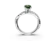 Solitaire Engagement Ring Setting for Fancy Green Radiant Cut Center with Woven 3-Strand Pave Band and Prong Head in Platinum