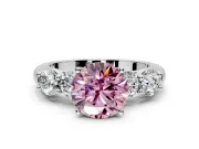 5 Stone Engagement Ring Setting for Fancy Pink Round Cut Center with Graduated Accents and Prong Head in Sterling Silver