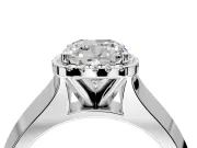 Halo Engagement Ring Setting for Cushion Cut Center with Knife Ridge Cathedral Band and Prong Head in Platinum