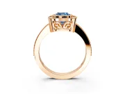 Halo Engagement Ring Setting for Fancy Blue Cushion Cut Center with Milgrain Halo, Pave Band and Prong Head in Rose Gold