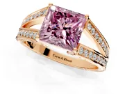 Split Shank Engagement Ring Setting for Fancy Pink Princess Cut Center with Pave Split Shank and Prong Head in Rose Gold