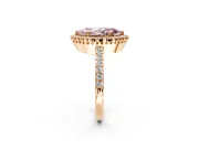 Halo Engagement Ring Setting for Fancy Pink Marquise Center with Inner Milgrain Border and Prong Head in Rose Gold