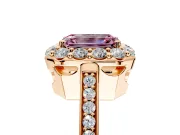 Floral Halo Engagement Ring Setting for Fancy Pink Emerald Cut Center with Large Halo Accents and Prong Head in Rose Gold