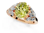 Leaf Cluster Engagement Ring Setting for Fancy Yellow Oval Center with Marquise Accents and Prong Head in Rose Gold