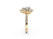 Floral Halo Engagement Ring Setting for Heart-Shaped Center with Pave Accents and Prong Head in Yellow Gold