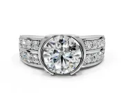 Bezel Engagement Ring Setting for Round Cut Center with Wide Channel-Set Band and Bezel Head in Platinum