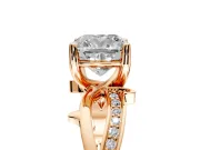 Solitaire Engagement Ring Setting for Cushion Cut Center with Pave and Plain Crossover Band and Prong Head in Rose Gold