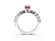 Shared-Prong Engagement Ring Setting for Fancy Pink Emerald Cut Center with Graduated Accents and Prong Head in Platinum