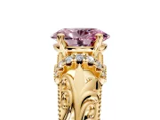 Solitaire Engagement Ring Setting for Fancy Pink Oval Center with Filigree Accent Basket and Prong Head in Yellow Gold