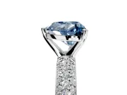 Solitaire Engagement Ring Setting for Fancy Blue Heart-Shaped Center with Domed Multi-Row Pave Band and Prong Head in Platinum