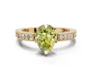 Solitaire Engagement Ring Setting for Fancy Yellow Pear-Shaped Center with Milgrain-Edged Pave Band and Prong Head in Yellow Gold