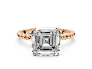 Solitaire Engagement Ring Setting for Asscher Cut Center with Plain Twisted Rope Band and Prong Head in Rose Gold