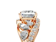 Halo Engagement Ring Setting for Princess Cut Center with Marquise and Pave Bypass Band and Prong Head in Rose Gold