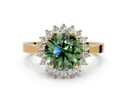 Starburst Halo Engagement Ring Setting for Fancy Green Round Cut Center with Flat Cathedral Band and Prong Head in Yellow Gold