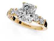 5 Stone Engagement Ring Setting for Radiant Cut Center with Plain Band and Prong Head in Yellow Gold