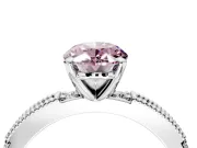 Solitaire Engagement Ring Setting for Fancy Pink Oval Center with Milgrain-Edged Pave Band and Prong Head in Sterling Silver