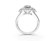 Halo Engagement Ring Setting for Radiant Cut Center with Two-Strand Split Shank and Prong Head in Platinum