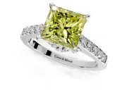 Solitaire Engagement Ring Setting for Fancy Yellow Princess Cut Center with Crossover Accents and Prong Head in Sterling Silver