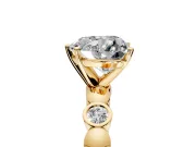 Solitaire Engagement Ring Setting for Heart-Shaped Center with Beaded Bezel Station Band and Prong Head in Yellow Gold